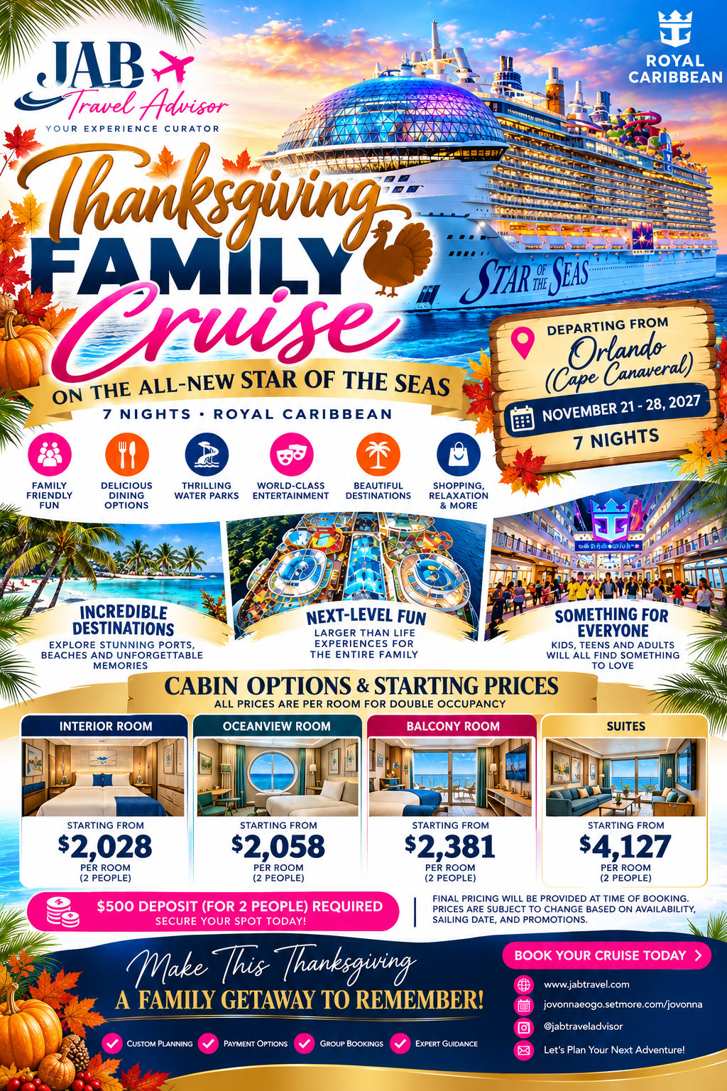 Thanksgiving Family Cruise Getaway — 7 nights on Royal Caribbean's Star of the Seas, departing Orlando (Cape Canaveral), November 21–28, 2027